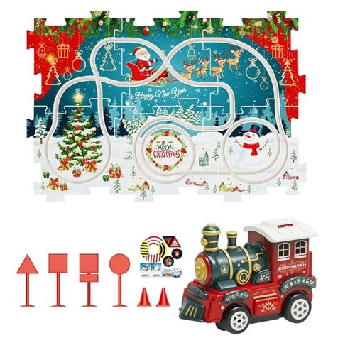 Puzzle Racer Kinder-Autobahn-Set, Puzzle-Bahn-Auto-Spielset - Weihnachts-Bodenpuzzle mit Zug,Puzzle-Rail-Car-Abenteuerspielzeug, pädagogisches Puzzle-Spielzeug für und Mädchen von Generic