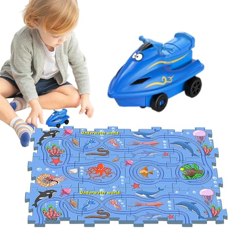 Puzzle-Rennbahn-Spielset, Puzzle-Rennstrecke,Lernspiele Puzzle Triebwagen - Auto-Spielset, Puzzle-Strecke, Puzzle-Racer-Bauspielzeug, Marine-Puzzle-Brettspielset für Kinder ab 3 Jahren von Generic