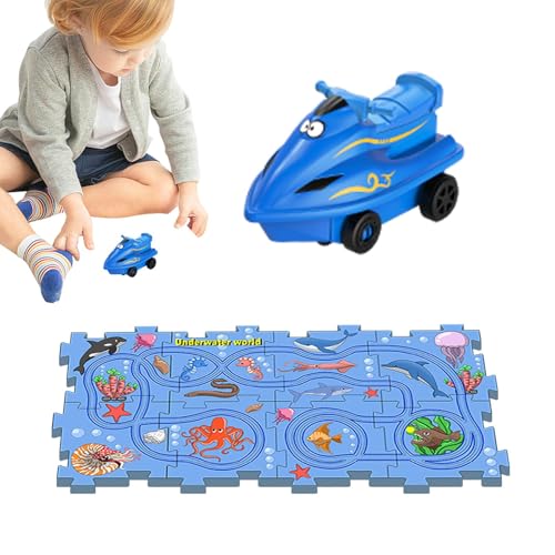 Puzzle-Rennbahn-Spielset, Puzzle-Rennstrecke,Lernspiele Puzzle Triebwagen - Auto-Spielset, Puzzle-Strecke, Puzzle-Racer-Bauspielzeug, Marine-Puzzle-Brettspielset für Kinder ab 3 Jahren von Generic