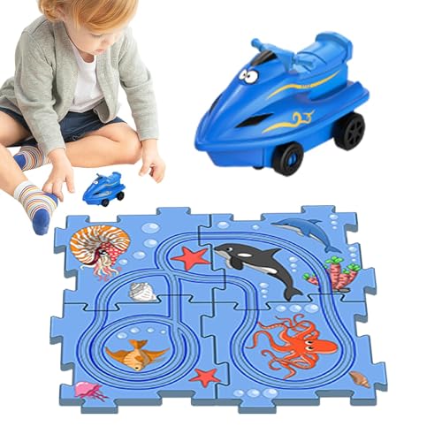 Puzzle-Rennbahn-Spielset, Puzzle-Rennstrecke - Puzzle-Triebwagen-Kleinkindspielzeug,Lernspielzeug, Puzzle-Strecke zum Thema Meer, Bauspielzeug-Auto-Spielset, Puzzle-Brett-Spielset von Generic