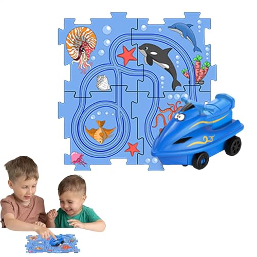 Puzzle-Rennstrecke, Eisenbahnwaggon-Puzzlestrecke - Lernspiele Puzzle Triebwagen | Auto-Spielset, Puzzle-Strecke, Puzzle-Racer-Bauspielzeug, Marine-Puzzle-Brettspielset für Kinder ab 3 Jahren von Generic