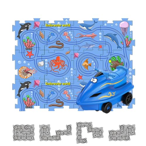 Puzzle-Rennstrecke - Eisenbahnwaggon-Puzzlestrecke, Lernspiele Kleinkindspielzeug | Auto-Spielset, Puzzle-Strecke, Puzzle-Racer-Bauspielzeug, Marine-Puzzle-Brettspielset Für Kinder Ab 3 Ja von Generic