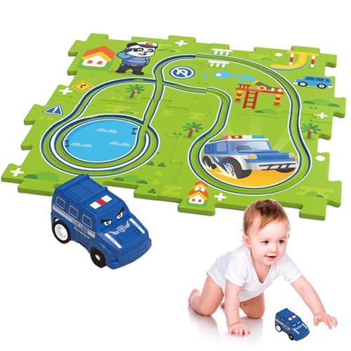 Puzzle-Rennstreckenauto-Spielset, Puzzle-Rennstreckenauto-Set | Puzzle-Rennwagen-Spielset,Pädagogisches Triebwagen-Boden-Puzzle-Spielzeug, Puzzle-Gleiswagen-Spielset für Kinder, Kinder, von Generic