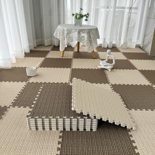 Puzzle-Schaumstoff-Spielmatte Mit Geraden Kanten, 30 Und 60 cm Große Ineinander Greifende Teppichmatte Zum Spielen, Boden-Trainingsmatten, 30 Kacheln(Size:12x12x0.39Inch,Color:Kaffee+Khaki) von Generic