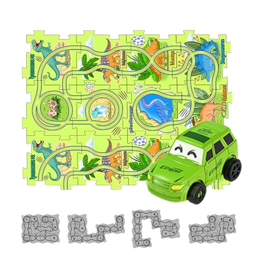 Puzzle-Strecken mit Fahrzeugen,Puzzle-Rennstrecke | Lernspiele Puzzle Triebwagen,Bauspielzeug Dinosaurier-Thema, Auto-Spielset, Puzzle-Strecke, Lernspielzeug, Auto-Strecke von Generic