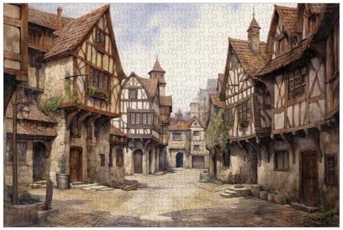 Puzzle für Erwachsene, 1000 Teile, Holz, mittelalterliche Dorfstraßen, 90549, (B ; 1000) von Generic
