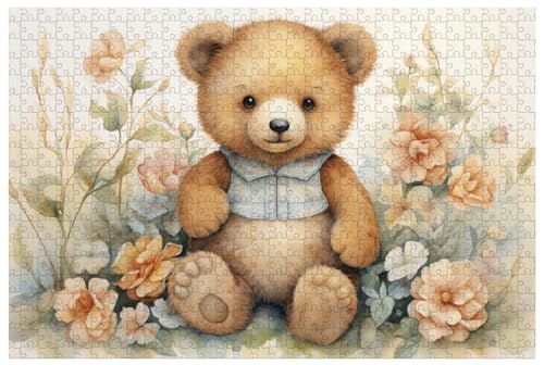 Puzzle für Erwachsene, 1000 Teile, aus Holz, für Baby-Teddybär, umgeben von Blumen, mehrere Muster (B ; 1000) von Generic