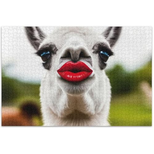 Puzzle für Erwachsene, lustiges Lama, rote Lippen, lustig, Natur-Puzzle, Tierkunst-Dekor, 500 Teile Puzzle für Erwachsene, lustiges Lama, rote Lippen, lustig, Natur-Puzzle, Tierkunst-Dekor, 500 Teile von Generic