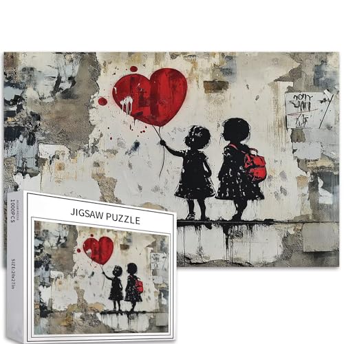 Puzzle mit Friedensthema, 1000-teiliges Puzzle für Erwachsene, zwei Kinder, Banksy-Stil, Puzzle, herausfordernde Familienaktivitäten, buntes Bastelpuzzle für Heimdekoration, Geschenke, 68 x 50 cm von Generic