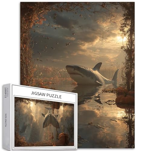Puzzle mit Hai im See, 1000 Teile für Erwachsene, Kürbisfeld-Szene, Kunst-Puzzle, bunt, DIY-Puzzle, Heimdekoration, Geschenke, Familienpuzzle, perfekt für Spieleabende, 50 x 70 cm Puzzle mit Hai im See, 1000 Teile für Erwachsene, Kürbisfeld-Szene, Kunst-Puzzle, bunt, DIY-Puzzle, Heimdekoration, Geschenke, Familienpuzzle, perfekt für Spieleabende, 50 x 70 cm von Generic