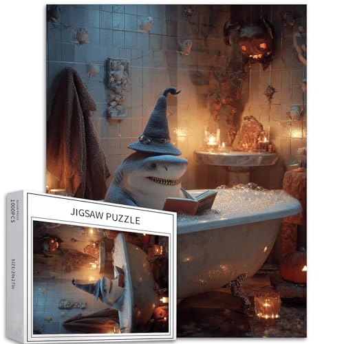 Puzzle mit Hai in der Badewanne, 1000 Teile für Erwachsene, Hai mit Zaubererhut, Kunst-Puzzle, bunt, DIY-Puzzles für Heimdekoration, Geschenke, Familienpuzzle, perfekt für Spielabende, 50 x 70 cm Puzzle mit Hai in der Badewanne, 1000 Teile für Erwachsene, Hai mit Zaubererhut, Kunst-Puzzle, bunt, DIY-Puzzles für Heimdekoration, Geschenke, Familienpuzzle, perfekt für Spielabende, 50 x 70 cm von Generic