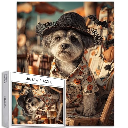 Puzzle mit Hund in einem Süßigkeitenhemd, 1000 Teile für Erwachsene, Geist, Strohhut, Art-Deco-Puzzle, bunt, DIY-Puzzle, für Heimdekoration, Geschenke, Familienpuzzle, perfekt für Spielabende, 50 x 70 Puzzle mit Hund in einem Süßigkeitenhemd, 1000 Teile für Erwachsene, Geist, Strohhut, Art-Deco-Puzzle, bunt, DIY-Puzzle, für Heimdekoration, Geschenke, Familienpuzzle, perfekt für Spielabende, 50 x 70 von Generic