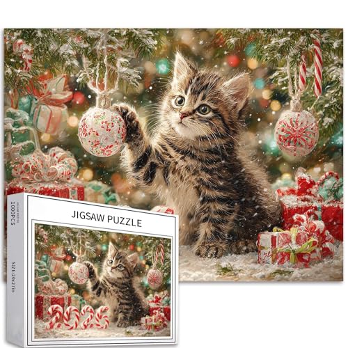 Puzzle mit Kätzchen-Illustration 2026, 1000 Teile für Erwachsene, Weihnachtsszene, Kunst-Puzzle, herausfordernde Familienaktivitäten, buntes DIY-Bastelpuzzle für Heimdekoration, Geschenke, 68 x 50 cm Puzzle mit Kätzchen-Illustration 2026, 1000 Teile für Erwachsene, Weihnachtsszene, Kunst-Puzzle, herausfordernde Familienaktivitäten, buntes DIY-Bastelpuzzle für Heimdekoration, Geschenke, 68 x 50 cm von Generic