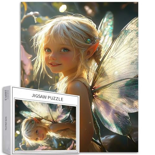 Puzzle mit Libellenflügeln, Elfe, 1000 Teile, für Erwachsene, Fantasy-Blumen-Hintergrund, Kunst-Puzzle, herausfordernde Familienaktivitäten, buntes Bastelpuzzle für Heimdekoration, Geschenke, 50 x 70 von Generic