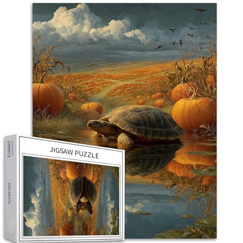 Puzzle mit Schildkröte auf dem See, 1000 Teile für Erwachsene, Halloween-Kürbisfeld-Kunst-Puzzle, bunt, DIY-Puzzle, Heimdekoration, Geschenke, Familienpuzzle, perfekt für Spieleabende, 50 x 70 cm Puzzle mit Schildkröte auf dem See, 1000 Teile für Erwachsene, Halloween-Kürbisfeld-Kunst-Puzzle, bunt, DIY-Puzzle, Heimdekoration, Geschenke, Familienpuzzle, perfekt für Spieleabende, 50 x 70 cm von Generic
