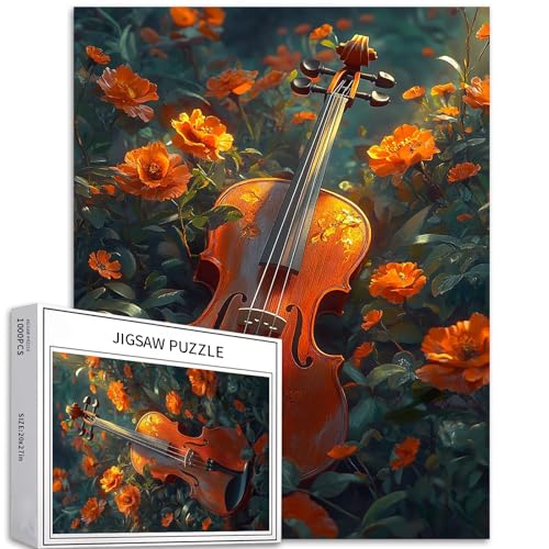 Puzzle mit Violine in den Blumen, 1000 Teile für Erwachsene, Fantasy-Wald-Hintergrund, Kunst-Puzzle, bunt, DIY-Puzzles für Heimdekoration, Geschenke, Familienpuzzle, perfekt für Spieleabende, 50 x 70 Puzzle mit Violine in den Blumen, 1000 Teile für Erwachsene, Fantasy-Wald-Hintergrund, Kunst-Puzzle, bunt, DIY-Puzzles für Heimdekoration, Geschenke, Familienpuzzle, perfekt für Spieleabende, 50 x 70 von Generic