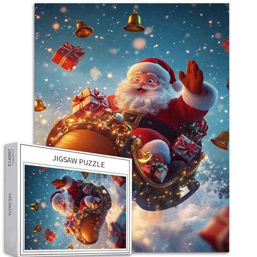 Puzzle mit Weihnachtsmann auf Schlitten, 1000 Teile, für Erwachsene, schwimmende Glocke, Kunst-Puzzle, herausfordernde Familienaktivitäten, buntes Bastelpuzzle für Heimdekoration, Geschenke, 50,8 x Puzzle mit Weihnachtsmann auf Schlitten, 1000 Teile, für Erwachsene, schwimmende Glocke, Kunst-Puzzle, herausfordernde Familienaktivitäten, buntes Bastelpuzzle für Heimdekoration, Geschenke, 50,8 x von Generic