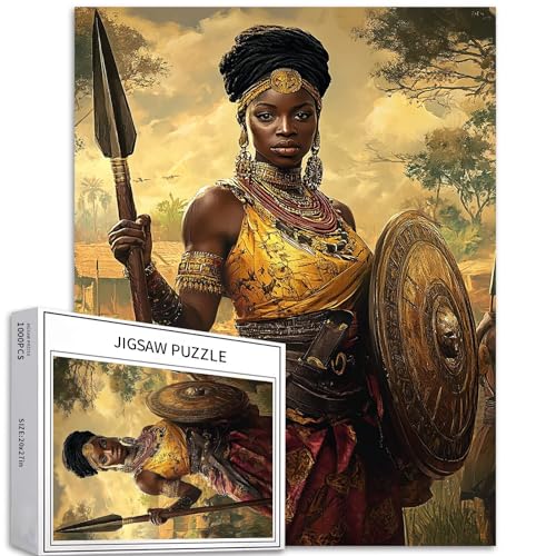 Puzzle mit afrikanischen Kriegerinnen, 1000-teiliges Puzzle für Erwachsene, Prärie-Hintergrund, Kunst-Puzzle, buntes DIY-Puzzle, für Heimdekoration, Geschenke, Familienpuzzle, perfekt für von Generic