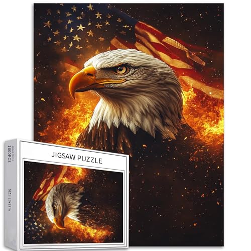 Puzzle mit amerikanischem Weißkopfseeadler, 1000 Teile für Erwachsene, Flammenhintergrund, Kunst, Puzzle, bunte DIY-Puzzles für Heimdekoration, Geschenke, Familienpuzzle, perfekt für Spieleabende, von Generic