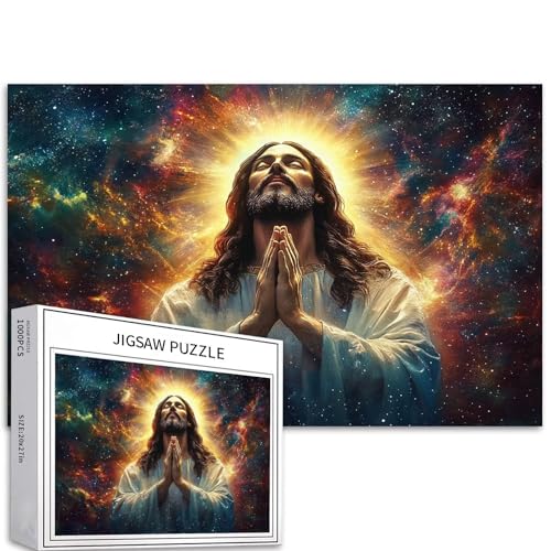 Puzzle mit lächelnden Jesus, betend, 1000 Teile, für Erwachsene, herausfordernde Familienaktivitäten, buntes DIY-Bastelpuzzle für Heimdekoration, Geschenke, 68 x 50 cm von Generic