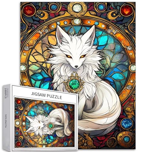 Puzzle mit neun Schwänzen Fuchs, 1000 Teile für Erwachsene, Buntglas-Kunst-Puzzle, bunte DIY-Puzzles für Heimdekoration, Geschenke, Familienpuzzle, perfekt für Spieleabende, 50,8 x 68,6 cm Puzzle mit neun Schwänzen Fuchs, 1000 Teile für Erwachsene, Buntglas-Kunst-Puzzle, bunte DIY-Puzzles für Heimdekoration, Geschenke, Familienpuzzle, perfekt für Spieleabende, 50,8 x 68,6 cm von Generic