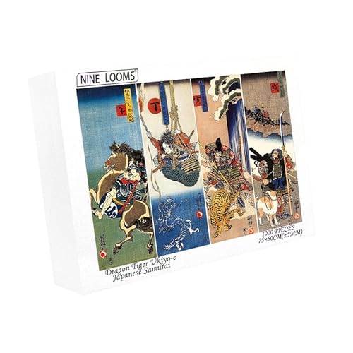 Puzzle mit neun Webstühlen, 1000 Teile, für Erwachsene, japanischer Drache, Tiger, Ukiyo-E, Kuni, Yoshikakawa, japanische Samurai-Malerei, jedes Stück passt perfekt zusammen (1000 Teile) von Generic