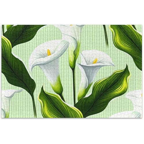 Puzzle mit weißen Calla-Lilien, grün gestreift, 500 Teile, für Erwachsene, Freunde, Familienspiel, Geschenke, lustiges Puzzle für Erwachsene, Tiere, bunte Kunst, 50 x 37 cm Puzzle mit weißen Calla-Lilien, grün gestreift, 500 Teile, für Erwachsene, Freunde, Familienspiel, Geschenke, lustiges Puzzle für Erwachsene, Tiere, bunte Kunst, 50 x 37 cm von Generic