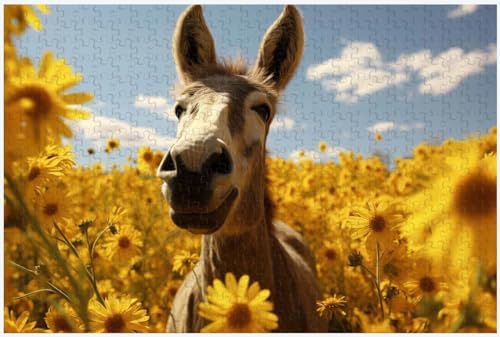 Puzzles für Erwachsene, 1000 Teile, für grauen Esel in einem Feld mit goldenen Blumen, Tierpuzzles, dekorative Gemälde (d ; 1000) von Generic