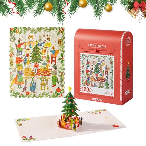 Puzzles für den Urlaub, Weihnachtsurlaub, 120 x Cartoon-Tier-Puzzles zum Thema Weihnachten – Puzzle für Anfänger mit Briefkasten, Aufbewahrungsbehälter, Weihnachtsspielzeug für von Generic