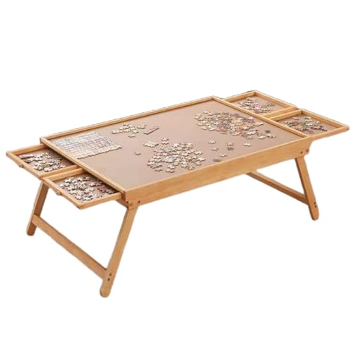 Puzzletisch mit klappbaren Beinen, tragbares Holz-Puzzlebrett mit glatter Faserplatten-Arbeitsfläche, 4 verschiebbare Schubladen zur Aufbewahrung und Sortierung von Puzzles, Geschenk für Erwachsene, von Generic