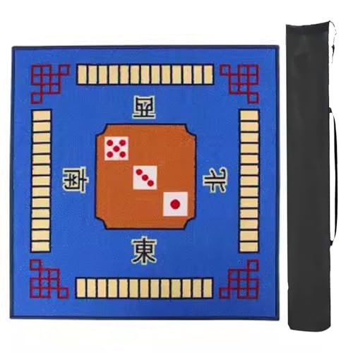 Quadratische Mahjong-Matte mit Regeln, rutschfest, geräuschreduzierend, Pokerkarten und Brettspiel-Tischabdeckung, quadratische Spielmatte (blau, 100 x 100 cm, 39,4 x 39,4 Zoll) von Generic