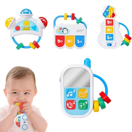 Rasselspielzeug für Kinder, Musikspielzeugset für Kinder, 5 Teile/satz Kleinkind Rassel Beißring Shaker Set, Kinderkrankheiten, Gitarre, Klavier, Rassel, Telefon, Auto, Touch-Sound, Spielzeug für Klei von Generic