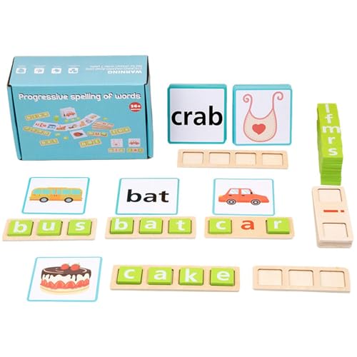 Rechtschreibbrettspiel – Alphabet-Lernspielzeug, Rechtschreibspiel für Kinder | Pädagogische CVC-Wortbuchstabierspiele aus Holz, tragbares Holzbrett mit kurzen Vokalbuchstaben, Buchstabierspiel für Kl von Generic