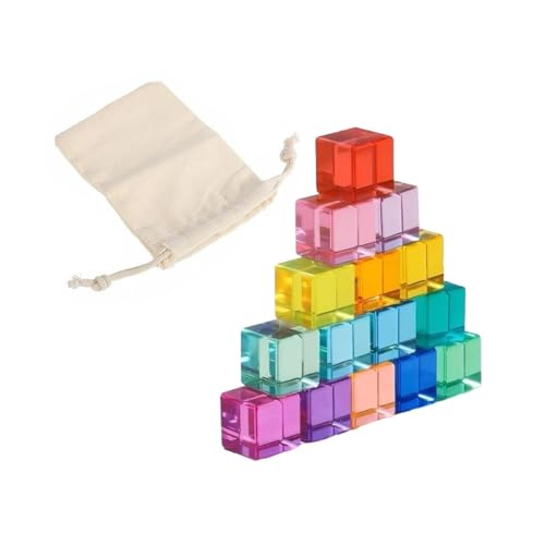 Regenbogen-Bausteine-Set, Stapelspielzeug-Training mit Organizer-Tasche, Lernspielzeug, Regenbogen-Acrylwürfel-Blöcke für, 15 Stück Regenbogen-Bausteine-Set, Stapelspielzeug-Training mit Organizer-Tasche, Lernspielzeug, Regenbogen-Acrylwürfel-Blöcke für, 15 Stück von Generic