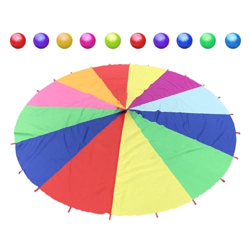 Regenbogen Fallschirm Fallschirmspiel | Fallschirmspiel für den Außenbereich | Kinder spielen Fallschirm 6Ft Rainbow Fallschirm Spielzeugspiel mit Bällen für kooperatives Spielen Regenbogen Fallschirm Fallschirmspiel | Fallschirmspiel für den Außenbereich | Kinder spielen Fallschirm 6Ft Rainbow Fallschirm Spielzeugspiel mit Bällen für kooperatives Spielen von Generic