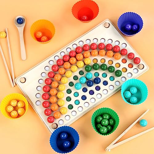 Regenbogen-Holz-Steckbrett-Perlen-Set, Buntes, Pädagogisches, Passendes Zählspielzeug für Kleinkinder und Vorschulkinder, Holzsilikon von Generic