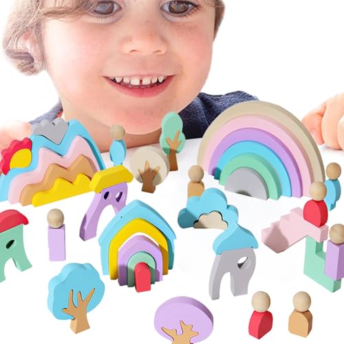 Regenbogen-Stapel, stapelbares Regenbogen-Spielzeug, Regenbogen-Spielzeug, Stapelspiele, Bauspielzeug aus Holz, stapelbare Bausteine für Kleinkinder, buntes stapelbares Spielzeug von Generic