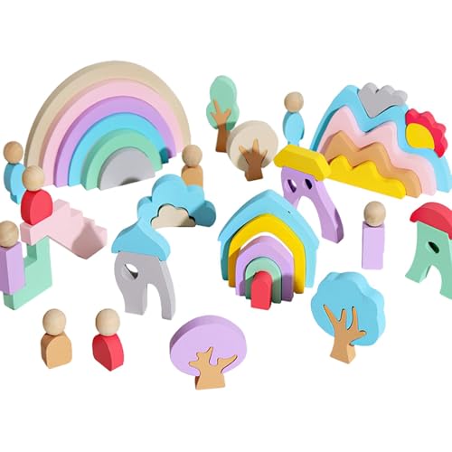 Regenbogen-Stapler, Regenbogen-Stapelspielzeug aus Holz | Rainbow Toys Stapelspiele Kinder Bauspielzeug,Stapelblöcke für Kleinkinder, Stapelspielzeug, Stapelblöcke aus Holz für, Mädchen, Früherziehun von Generic