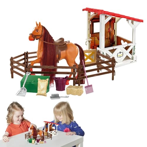 Reitspielset – Interaktives Reitspielzeugset, Kinder-Pferdestall-Spielset | Pferdespielzeug, abnehmbare Figur, Reitspielset, realistische Pferdefiguren mit Zubehör, pädagogisches von Generic