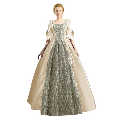 Renaissance Kostüm Frauen Mittelalterliches Kleid Viktorianisches Renaissance Karneval Halloween Party Prinzessin Kostüm Women Leinenkleid Maid Dress Ausgestellten Ärmeln Und Hoher Taille von Generic