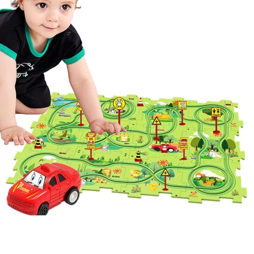 Rennstrecken für Kinder, lustige Rennautobahn zum Selberbauen, Spielzeug – Fahrzeug und Puzzlebrett, lustiges Spielzeug zum Bauen von Eisenbahnwaggons, Lernspielzeugspiele, Jungenspielset für Kinder a von Generic