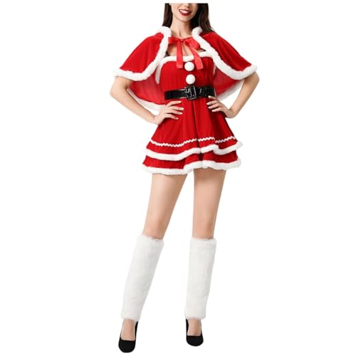 Rot Weihnachtskleid Samt Kleider Damen Weihnachtskostüm Santa Kleid Nikolauskostüm Weihnachtsoutfit für Erwachsene Lang/Mini Damenkleid Weihnachtsmann Kostüm Weihnachtskostüm von Generic