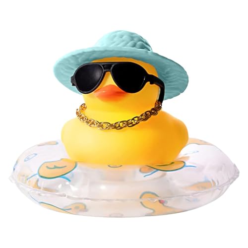 Rubber Duck Sonnenbrillen,Auto Ente Dekoration Armaturenbrett | Auto-Armaturenbrett mit Mini-Schwimmring, Sonnenhut, Halskette und Sonnenbrille von Generic