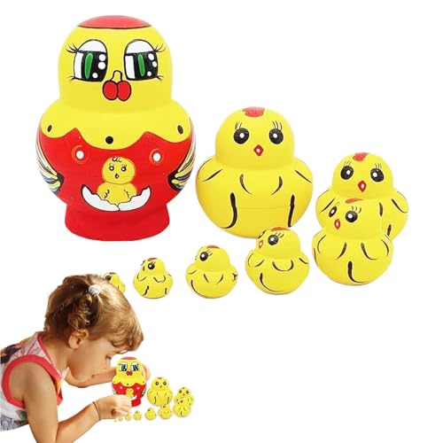 Russische Nistpuppenspielzeuge,Russische Nistpuppen mit Tiermotiv,Holzspielzeug zum Basteln, Tiermuster, Nistspielzeug, 10-teiliges Set - Kinder-Nistspielzeug für Erwachsene, Tierliebhaber und Bastelb von Generic