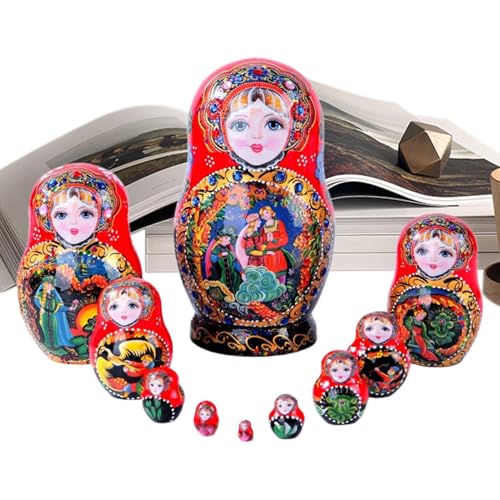 Russische Puppen – Babuschka Puppen, handbemalte Blumen, traditionelle Babuschka Heimdekoration, handgefertigte stapelbare Puppen aus , 10 Schichten russische Puppen für enf von Generic