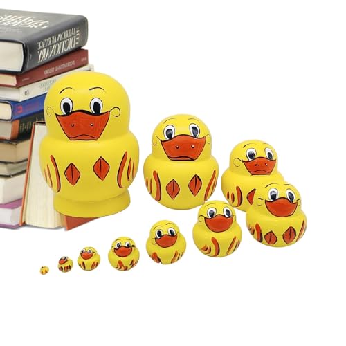 Russische Puppen Gelbe Enten,10-teiliges Set mit schönen gelben Enten, handgefertigten russischen Nistpuppen | Desktop-Matroschka-Puppe, lustiges Kinderspielzeug für Schränke, Wohnzimmer, Bücherregale von Generic