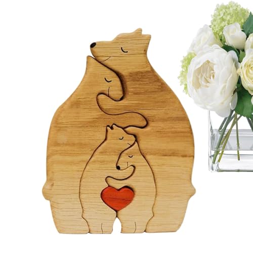 Rustikale Bären-Ornamente aus Holz – Familien-Bär-Skulptur-Dekor, langlebiges Bären-Familien-Puzzle | Handgefertigte Bärenkunst aus Holz, dekorative Bärenstatuen für Wohnzimmer, K von Generic