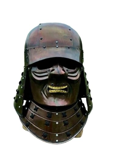 SX NAUTICAL INSTRUMENTS Mittelalterlicher Samurai-Helm aus Stahl für Halloween, Cosplay, Antikes Kupfer-Finish von Generic