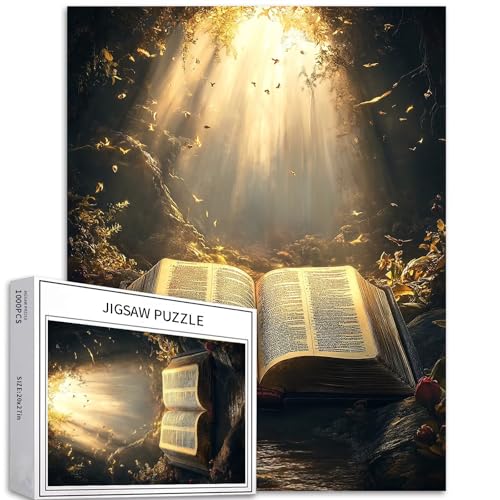 Sacred Books Puzzle für Erwachsene, 1000 Teile, geheimnisvolle Leuchtszene, Kunst-Puzzle, bunt, DIY-Puzzles für Heimdekoration, Geschenke, Familienpuzzle, perfekt für Spielabende, 50 x 70 cm von Generic