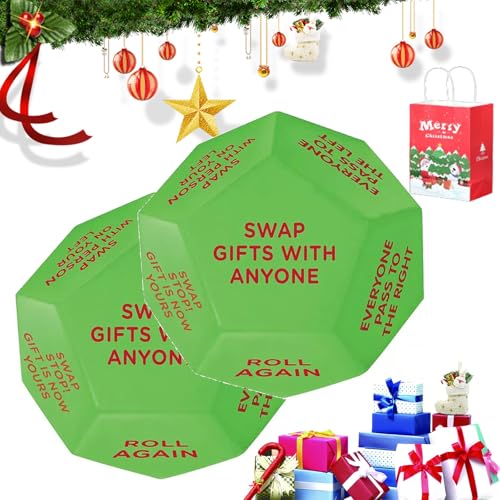 Santa Swap Gift Exchange Dice, Exchange Dice Game, Christmas Group Party Game, Swap Gift with Anyone, 12 Different Sides - 3 * 3 * 3in High-Density Food-Grade Pu Material (2 Pcs) von Generic